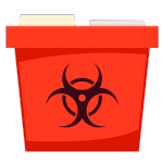 A red medical waste disposal container that Medical Waste Pros can help you dispose