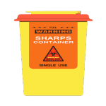 A bin used for collecting sharps that Medical Waste Pros can provide