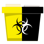 A yellow and black chemotherapy medical waste disposal container Medical Waste Pros can help you dispose of 