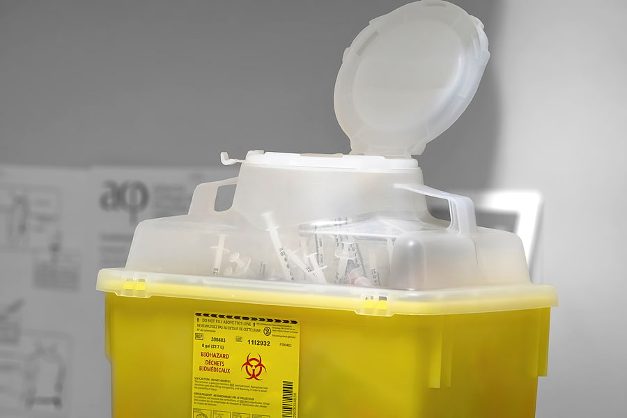 yellow container for trace chemotherapy waste disposal
