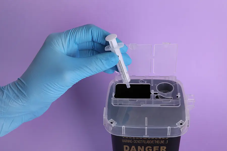 Safely dispose of your sharps in a approved container from Medical Waste Pros and Ship N Shred